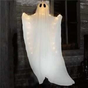 Hanging Light up Ghost Halloween Decor, 61” Flying Ghost with Warm White Lights
